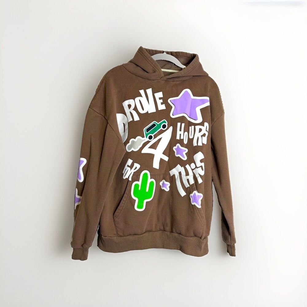 PacSun Men’s Hoodie Size S Brown Fleece Pullover Graphic Print Long Sleeve